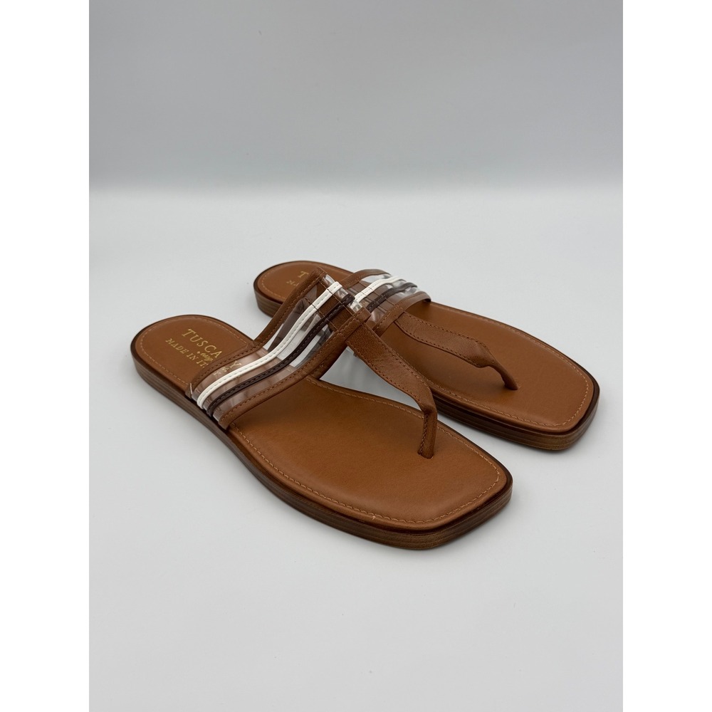 Tuscany by Easy Street Womens 8.5 Brown Leather Thong Sandals Made in Italy